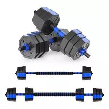 Mancuernas Ajustables Set De 20 Kg Total Fitnics 2en1 +barra Color Azul