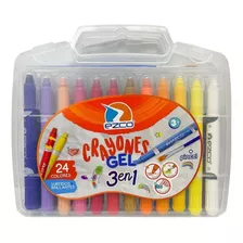 Crayones Gel X 24 Acuarelables Ezco Valija 3 En 1 + Pincel