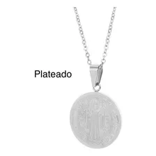 Medalla San Benito Y Cadena En Acero - Plateada - Protección