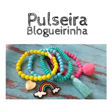 Kit Pulseira Infantil Color Pingente Arco Íris Nuvem Pompom