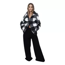 Tapado Corto De Paño Boucle Estampado Saco Oversize Mujer