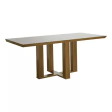 Mesa De Madeira Lottus 160cm Com Vidro Cinamomo/off White