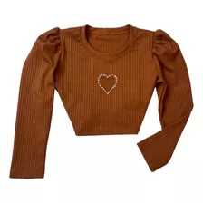 Cropped Manga Longa Infantil Mini Blogueirinha Novidade Luxo