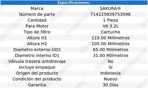 Filtro Aceite Mercedes-benz E320 V6 3.2l 02-06 Sakura Foto 2