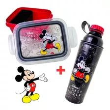 Kit Marmita Mickey Pote Hermético 2 Div. + Garrafa Grande