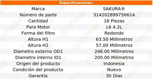 Paquete 16 Filtros Aire Rally 4.2l 6 Cil 81/83 Sakura Foto 2