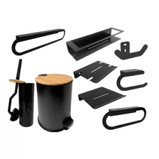 Set De Accesorios De Baño Acero Inox Negro X 9 Piezas 