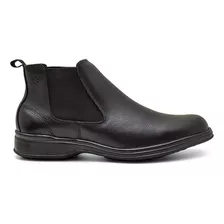 Bota Botina Couro Masculina Bico Redondo Sola Borracha