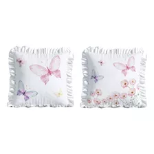 Almofadas Babado Floral Borboletas 2 Unidades Bebê - Akbb465