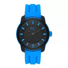 Reloj Pulsera Puma Puma 2 P600 De Cuerpo Color Azul, Analógico, Para Hombre, Fondo Negro, Con Correa De Silicona Color Azul, Agujas Color Negro, Dial Azul, Minutero/segundero Negro, Bisel Color Negro 