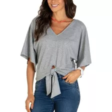 Blusa Soltinha Mescla Com Mangas 3/4