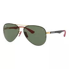 Anteojos De Sol Ray-ban Aviator Scuderia Ferrari Collection Standard Con Marco De Metal Color Polished Gold, Lente Green De Plástico Clásica, Varilla Gold/black/red De Metal - Rb3460m