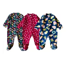 Kit 3 Macacão Infantil Pijama Soft Fleece De Frio Com Pezinh