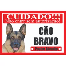 Placa Pastor Alemão Bravo Cuidado Cão Tamanho 20x30 Cm Mod02