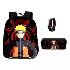 Kit Mochila Escolar Naruto Bolsa + Estojo + Relógio Brinde