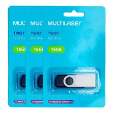 Kit 3 Pendrive Multilaser Twist 16gb 2.0 Atacado Original