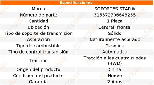 1) Soporte Transmisin Ctral, Del Tracker 1.6l 4 Cil 89/91 Foto 2