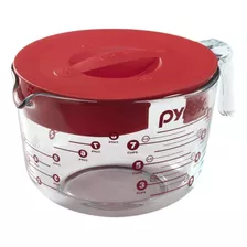 Jarra Medidora Con Tapa 2 Litros Pyrex Color Vidrio Transparente Con Tapa Plastica Roja