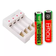 Cargador Pilas Recargables Aa Aaa + 2 Pilas Noga Aaa 1300mah