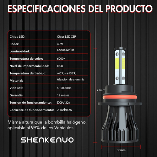 9007 Hb5 Kit De Focos Led De 4 Lados 11000lm Para Chevrolet Foto 6