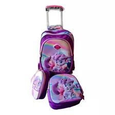 Kit Escolar Maleta Ruedas Morral Lonchera Cartuchera Niños 