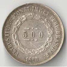 500 Reis 1860 Prata Imperio 25.5 Mm 6.37 Gr 
