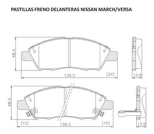 Pastillas Freno Delanteras Para Nissan March / Versa Foto 2