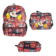 Kit Mochila Escolar Feminina Minnie Com Estojo E Lancheira