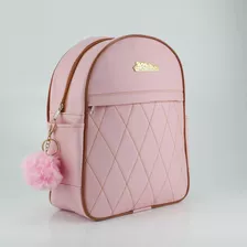 Mochilinha De Costas Pequena Bolsa Feminina Chaveiro Pompom Cor Rosa Bebê