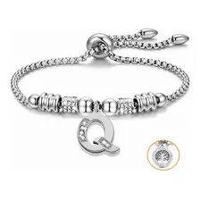 Pulseras Mujer Inicial Letra Pulcera Oro Rosado 18k Color Plata Q