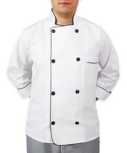 Filipina De Chef Blanca Gabardina 100% Algodón Manga 3/4