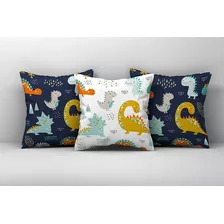 3 Capas De Almofada 45cm Decoração Cama Sofá Dino Meninos