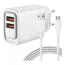 Fonte Carregador Rápido 2 Usb 3.1a Inova + Cabo Micro-usb V8 Cor Branco