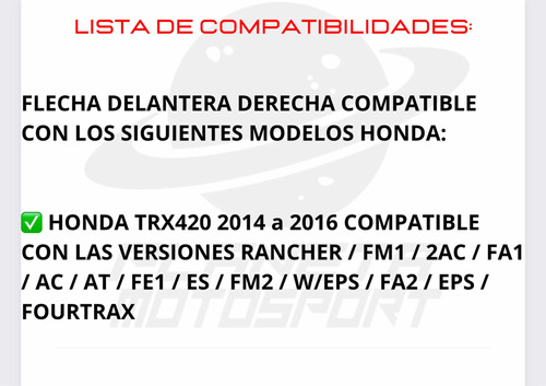 Flecha Delantera 4x4 Derecha Honda Trx420 Rancher 2014-2016 Foto 2