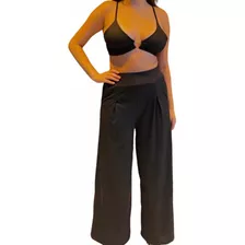 Conjunto Calça Soltinha Cintura Alta E Top Preto Elegante