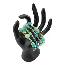 Brazalete - Aquamarine Blue Green Beads Antique Gold Bracele