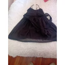 Vestido Negro Corto T S Fiesta Tipo Seda Flor