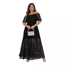 Vestidos Longos Preto Em Tule Ombro A Ombro Três Marias