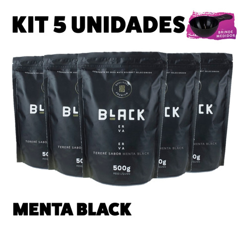 Kit Com 5 Erva Mate Terere Black Erva 500g - Escolha O Sabor