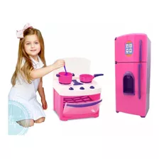 Kit Show De Cozinha Chef Kids Infantil Fogão + Geladeira