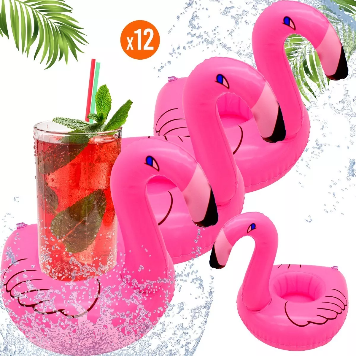 12 Portavasos Flamingo Inflables Fiesta Alberca Piscina Pla 