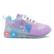 Tenis Luces Led De Impacto Niña Frozen Agujeta Lila 15-20