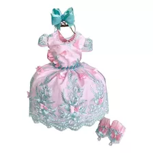 Vestido Jardim Encantado Rosa Renda Infantil Luvas