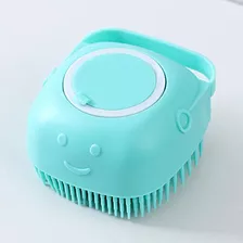 Escova Pente Silicone Dispenser Shampoo Pet Banho Tosa Cães Cor Azul