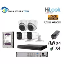 Combo Kit Dvr 4 Cámaras Hilook Colorvu Audio Cctv