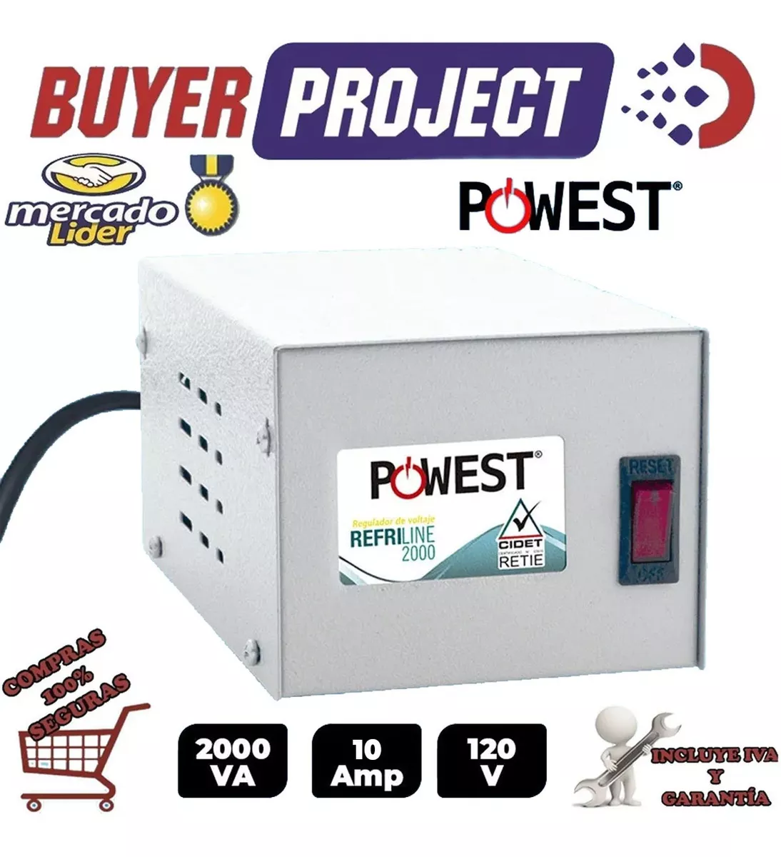 Regulador De Voltaje Powest 2000va 120v 2tomas Refrigeradora