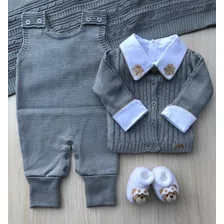 Kit Saida De Maternidade Menino Cinza Tricot Tema Safari