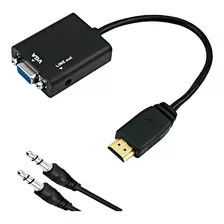 Cabo Conversor Adaptador Hdmi Macho Para Vga Fêmea Com Áudio Cor Preto