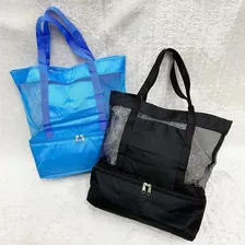 Bolsa De Praia Passeio Piquenique Resistente Tela Sem Logo Cor Azul