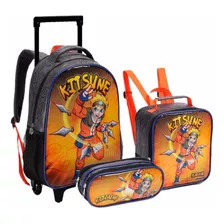 Kit Mochila Infantil Naruto Kitsune Com Rodinha Meninos